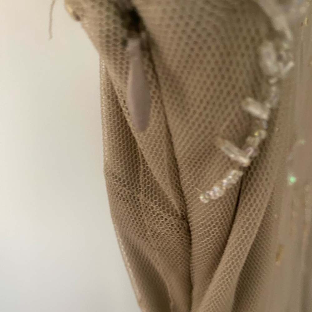 Vtg 90s‎ STENAY Slip Dress L Mesh Taupe Beaded Fairycorre Midi Evening Gown - Picture 11 of 11